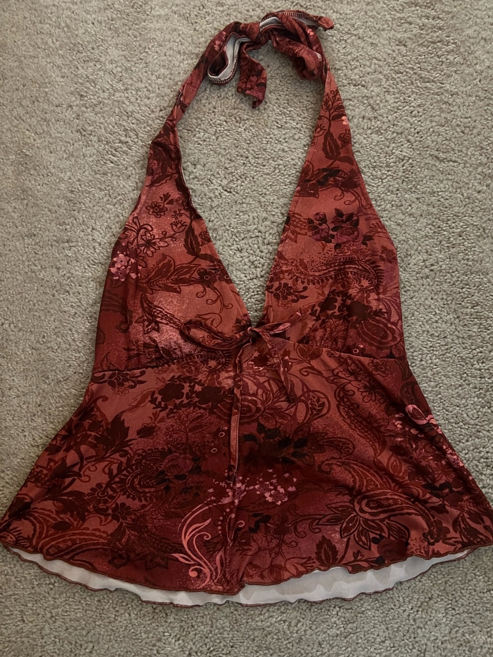 Red Floral Paisley Halter Top